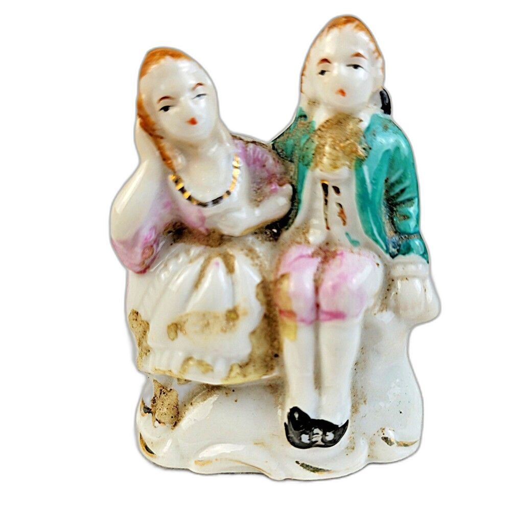 Vintage 1950s Japan Porcelain Courting Couple Figurine 3" Victorian Rococo Pink